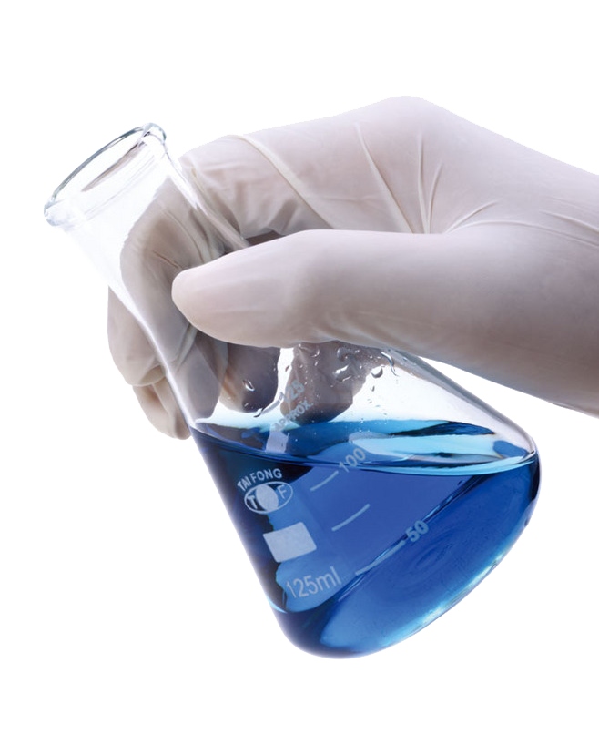 Researcher holding a conical flask